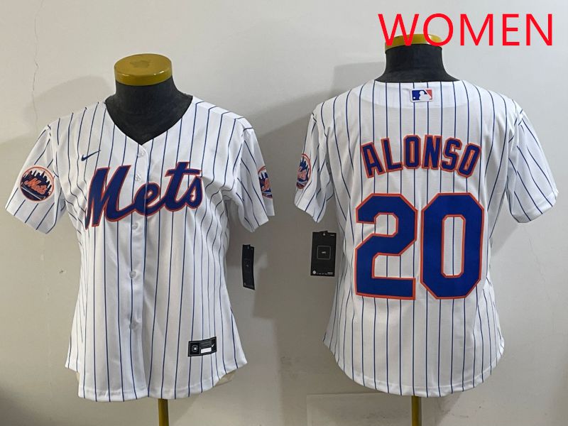 Women New York Mets #20 Alonso White Stripe Game 2025 Nike MLB Jersey style 4